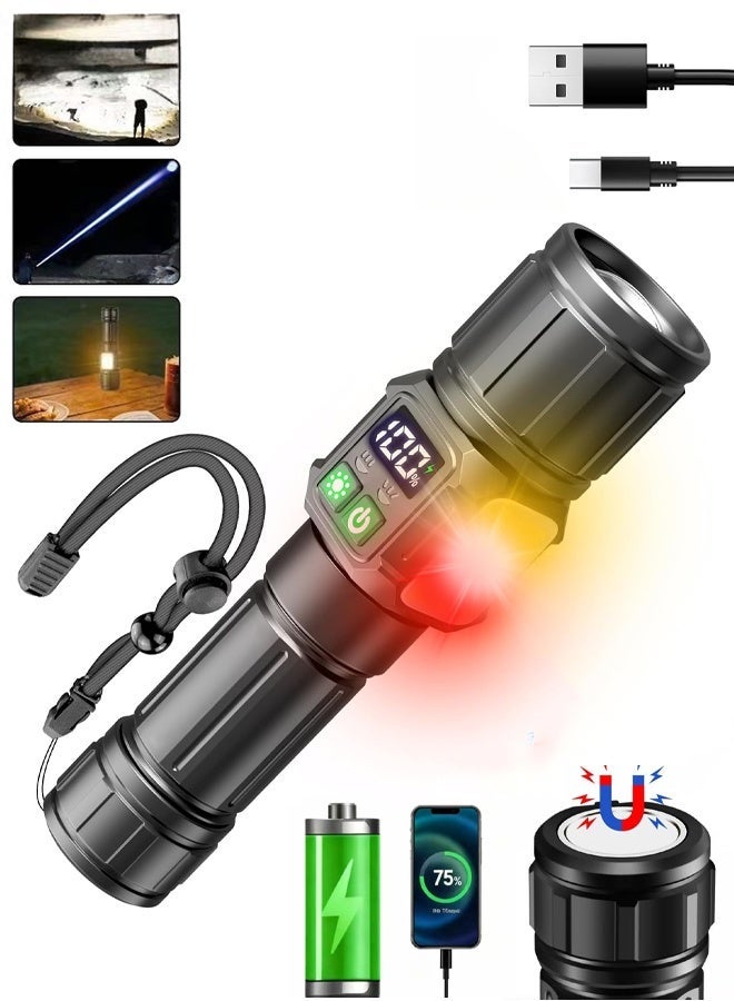 JACIRCLE Rechargeable LED Flashlight with LCD Digital Display Zoom High Lumen Flashlight with Magnetic, Waterproof, Bright Portable Tactical Flash Light for Camping, Hiking, Home Emergency USB Charging Cable - Image 1